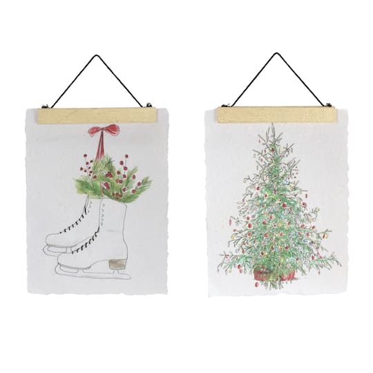 Melrose 12" x 16" Christmas Tree & Ice Skate Holiday Banner Set